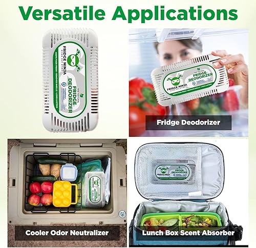 Miniatura 6 de Fridge Ninja - Desodorizador para nevera (paquete de 4), más eficaz que el bicarbonato de sodio, desodorante de carbón activado natural y sin