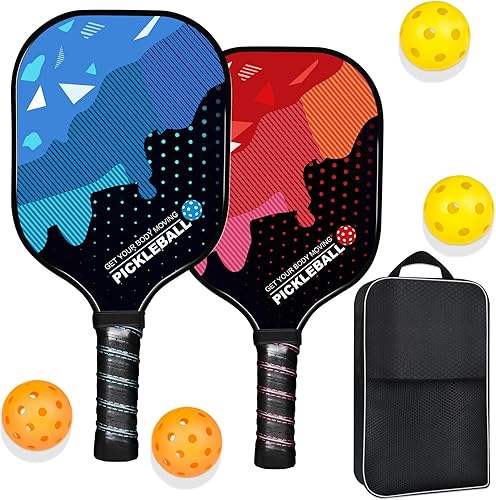 Juego de 2 palas de pickleball aprobadas por USAPA con superficie de fibra de vidrio con raquetas de pickleball, juego de paletas de pickleball,