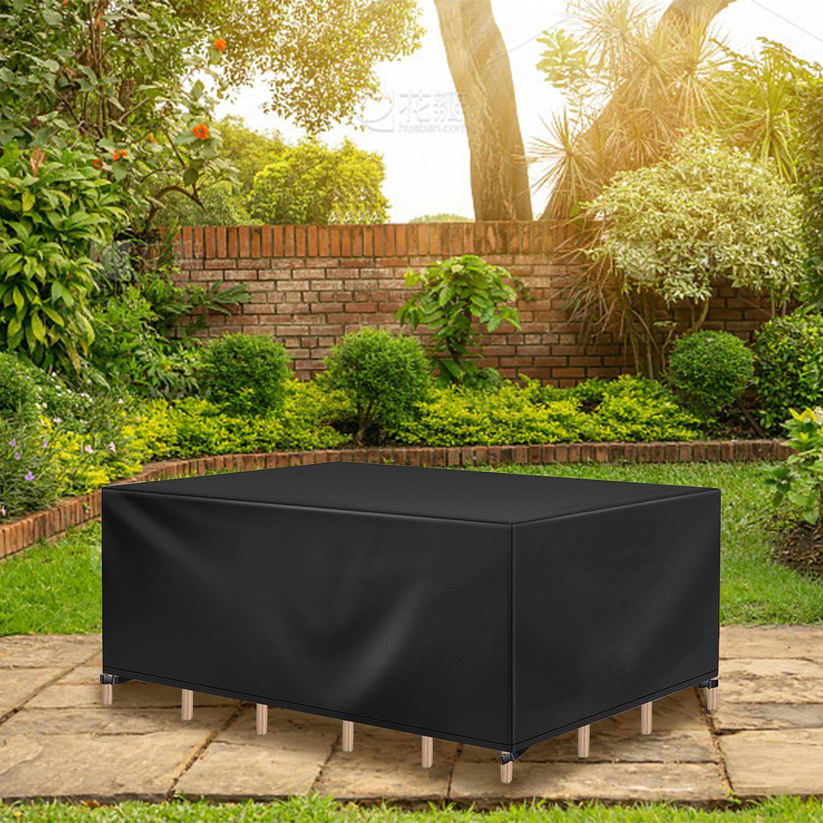 Lsyaluck Black Patio Furniture Covers, 90X90x75cm/Lxwxh Outdoor Furniture Cover Waterproof, Patio Furniture Covers Waterproof For Table And Chairs, Rectangular Outdoor Furniture Set Cover, Heavy Duty 600D
