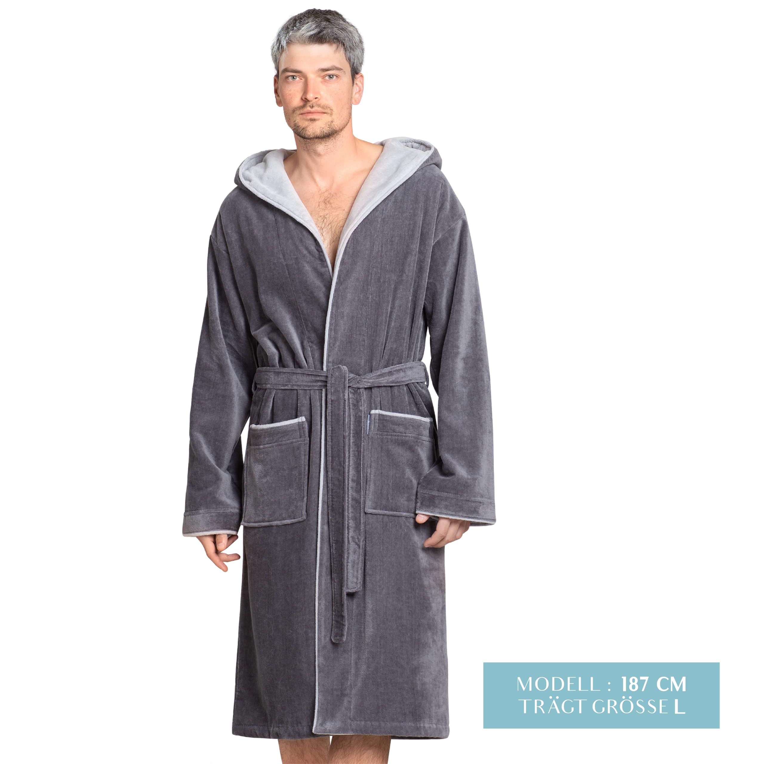 Twinzen Bademantel Herren Frottee Velour - Baumwollsamt Morgenmantel - Baumwollvelours OekoTex Extra Weich