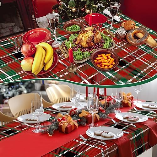 Miniatura 3 de Mantel de plástico de Navidad de 12 piezas, mantel rectangular de plástico, desechable, de 54 x 108 pulgadas, para decoración de Navidad,