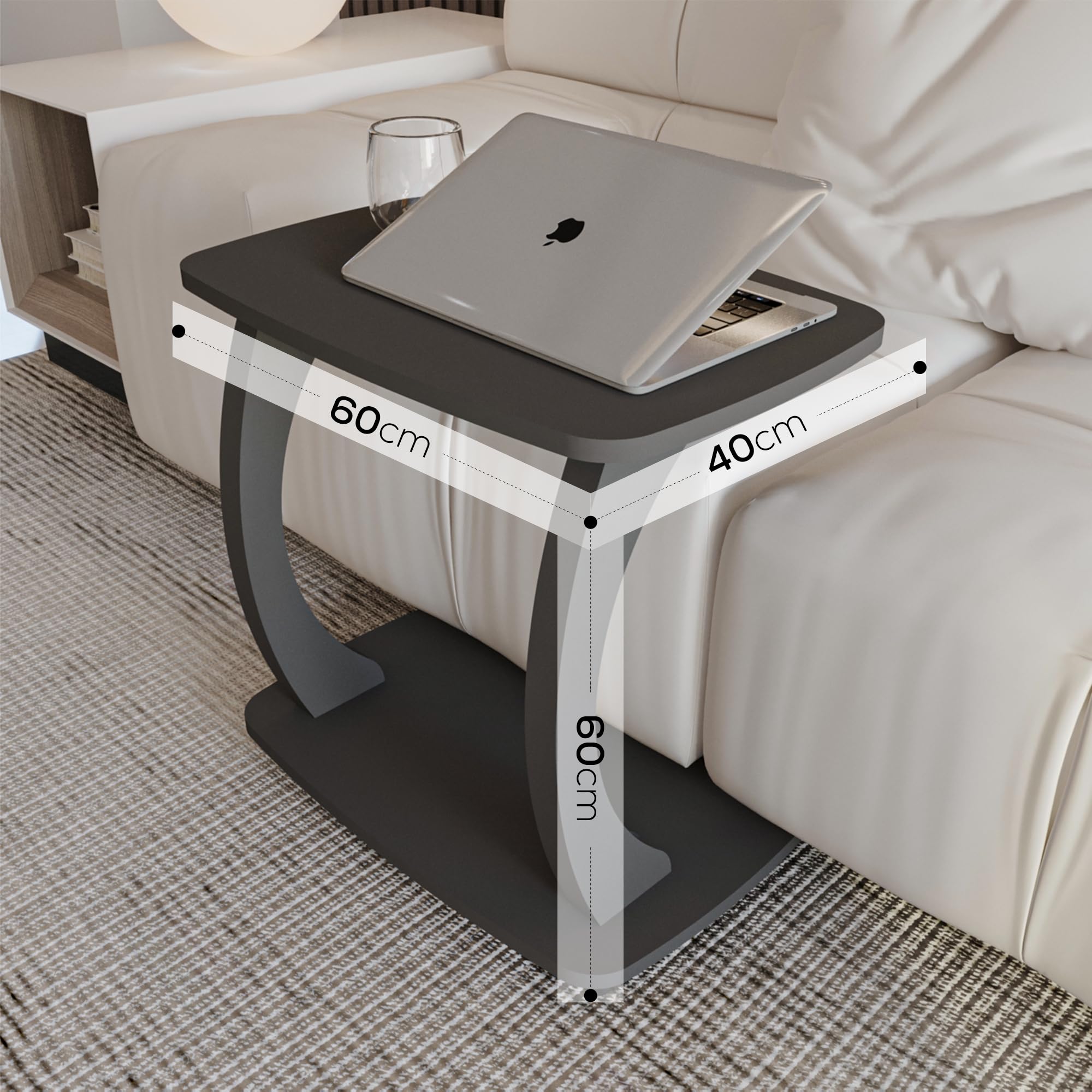 sugodesign Tavolino Divano con rotelle, Piccolo tavolo da salotto, Tavolino da caffè in stile elegante, Piccolo tavolo per soggiorno, Superficie ideale per laptop, tazze (Antracite)
