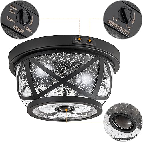 Miniatura 4 de Lámpara de techo con sensor de movimiento, montaje empotrado para exteriores, manual del atardecer al amanecer, negro mate, impermeable, lámpara de