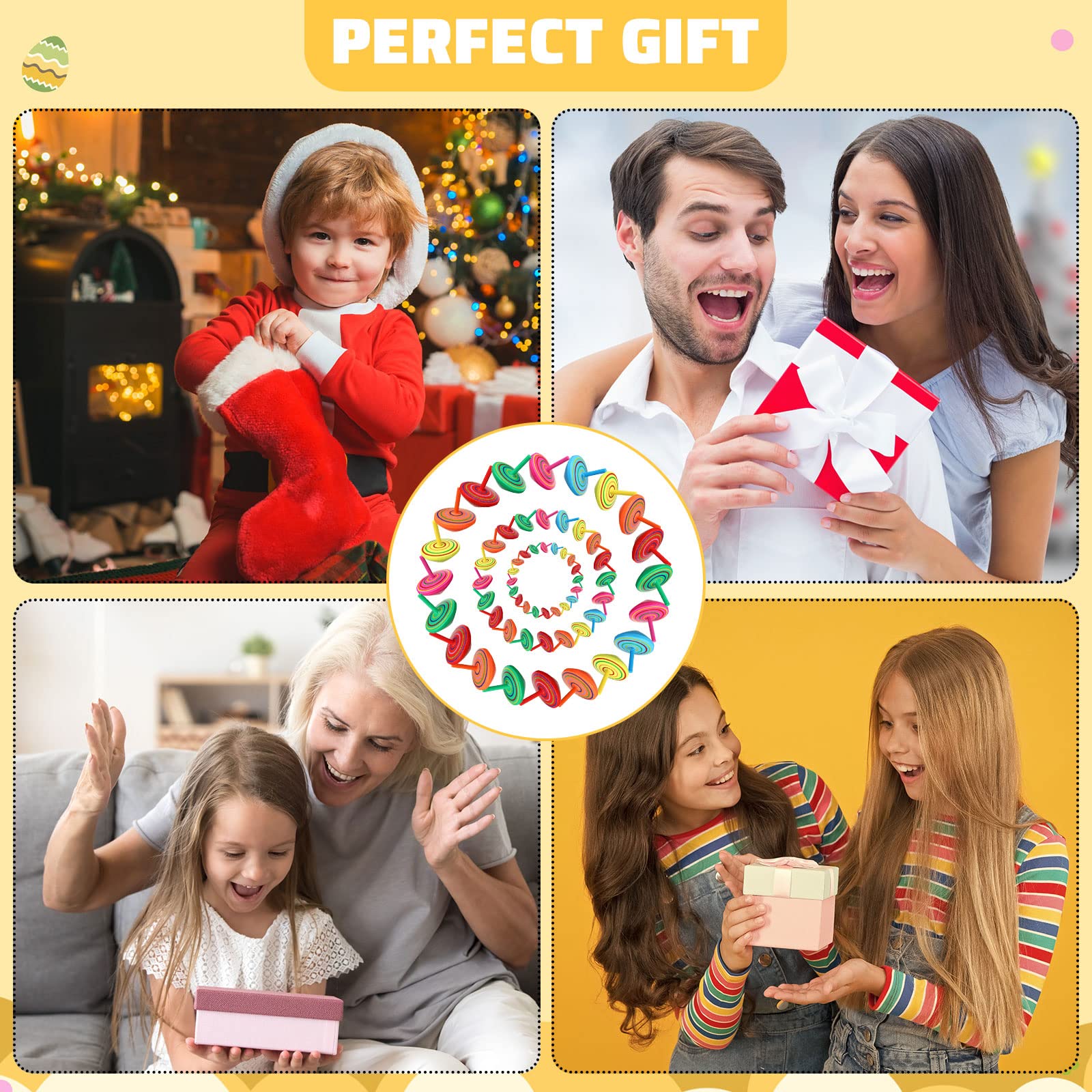 Lenwen 200 Pcs Wooden Spinning Top Colorful Rainbow Gyroscope Novelty Educational Spinning Toy Wood Painted Spinner for Kindergarten Family Games Party Favors Gifts for Girls Boys