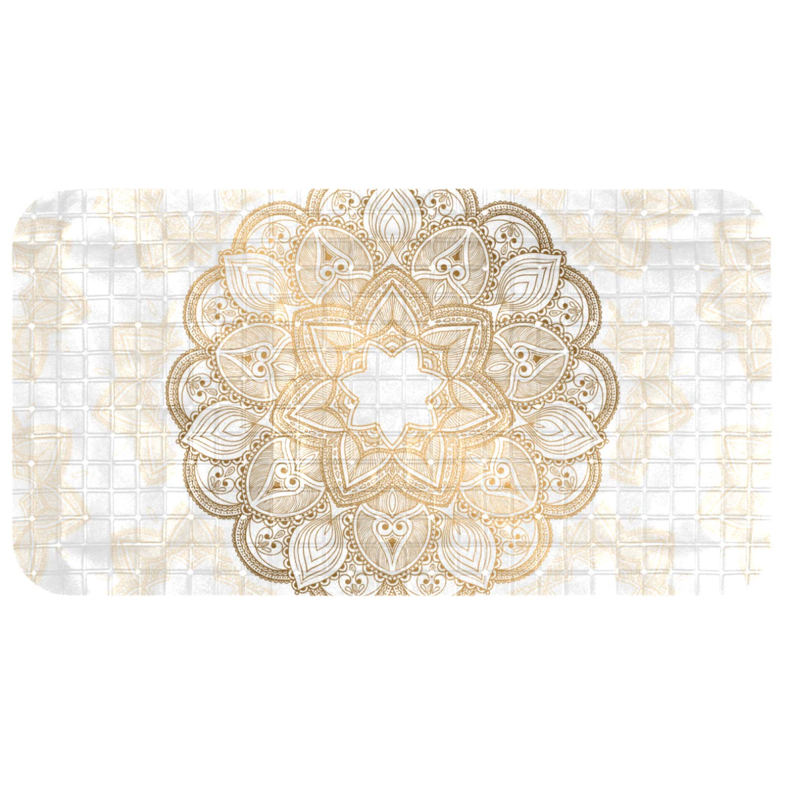 Alfombrilla para bañera infantil Bennigiry blanca con diseño mandala de 37,5 x 68,5 cm
