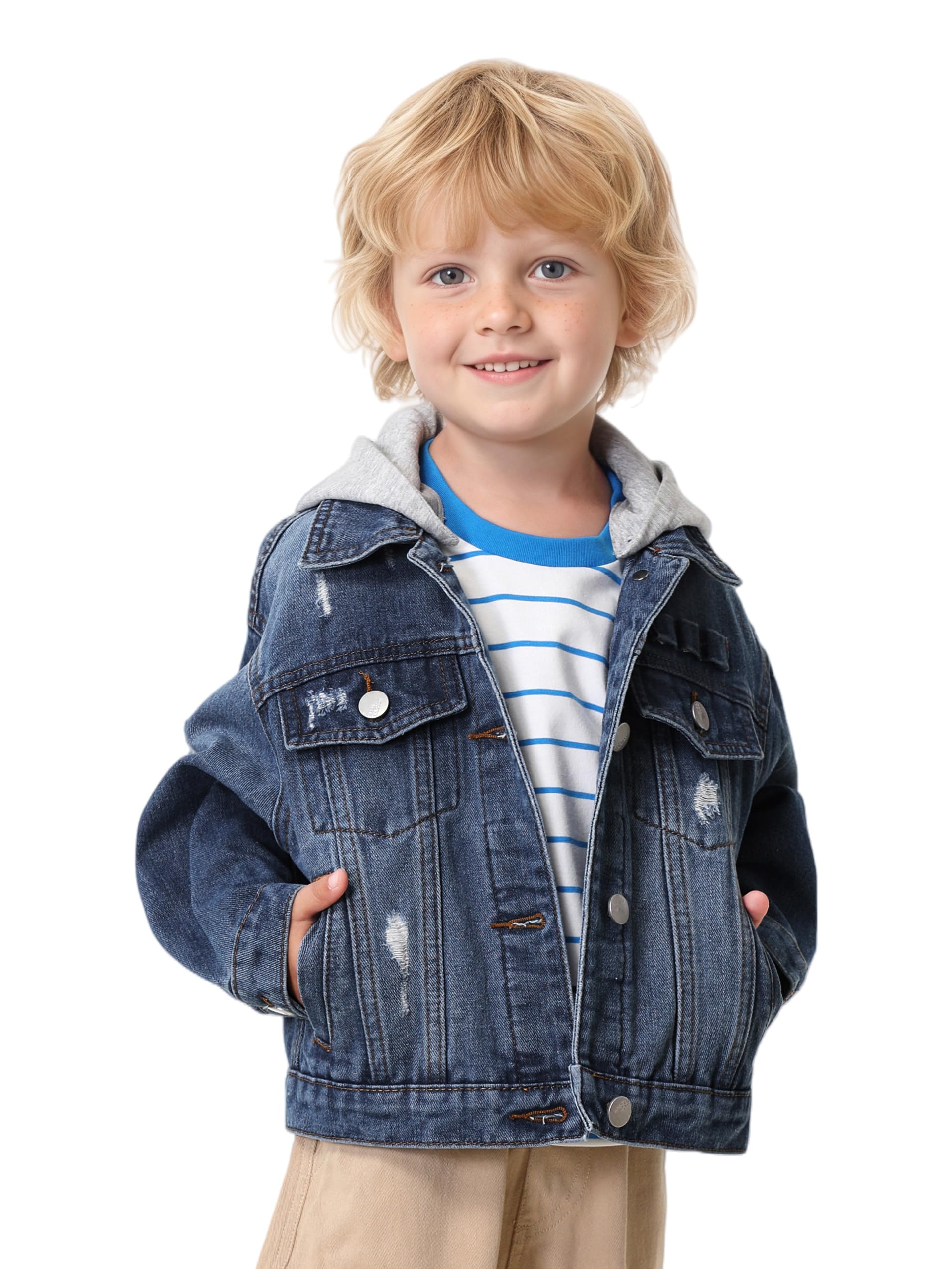 Volunboy Chaqueta Vaquera Niños Desmontable Capucha, Azul Mezclilla Jacket Abrigo 2-8 Años