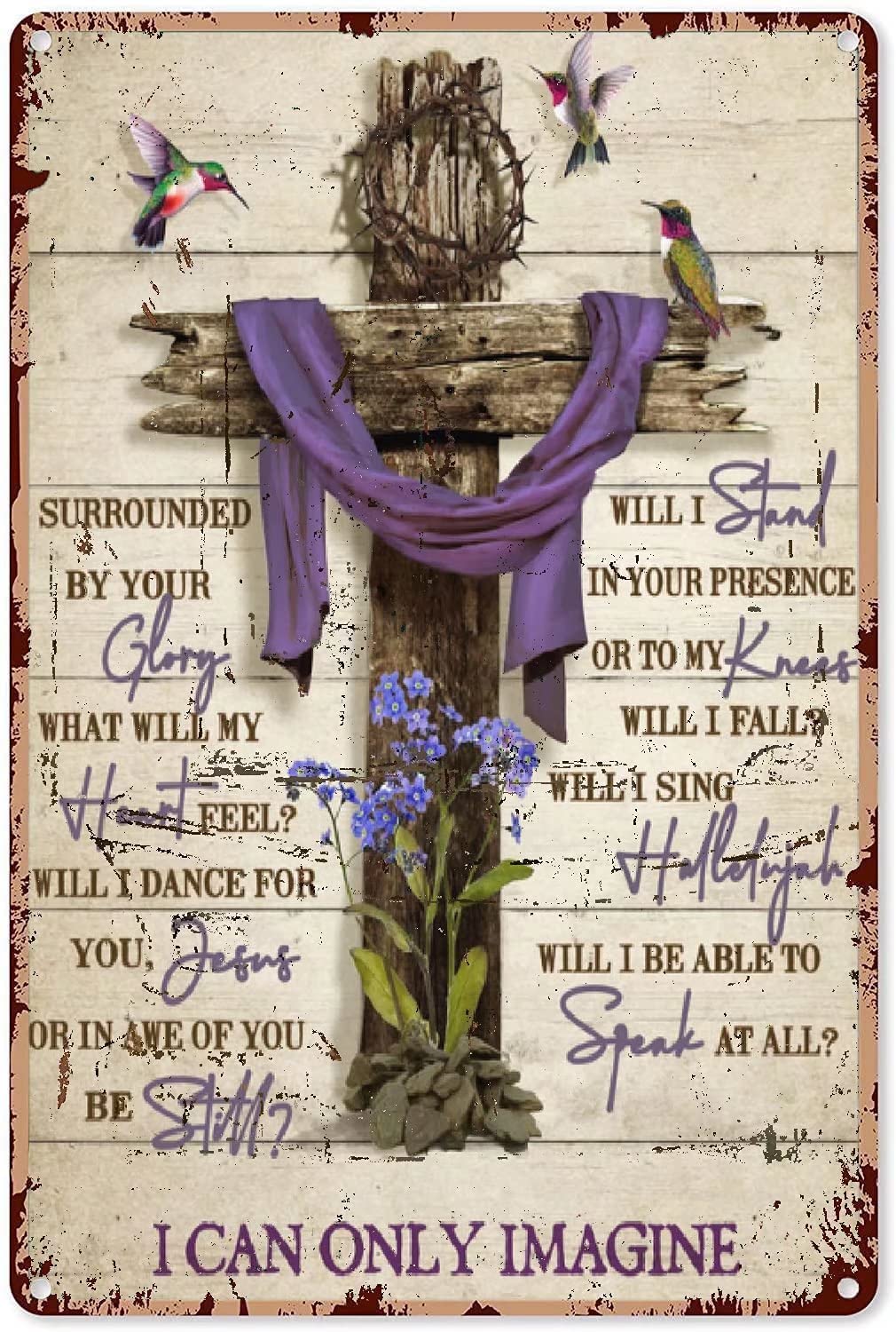 Hummingbird Cross Metal Signs, Fun Poster For Bar Kitchen Cafe Farmhouse Wall Decor 8x12inch