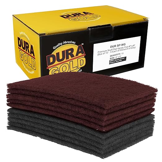 Dura-Gold Premium 6" x 9" Scuff Pads, 5 Each Maroon General Purpose & 5 Each Gray Ultra Fine - Scuffing, Scouring, Sanding, Paint Primer Prep Adhesion Scratch - Surface Preparation Automotive Autobody