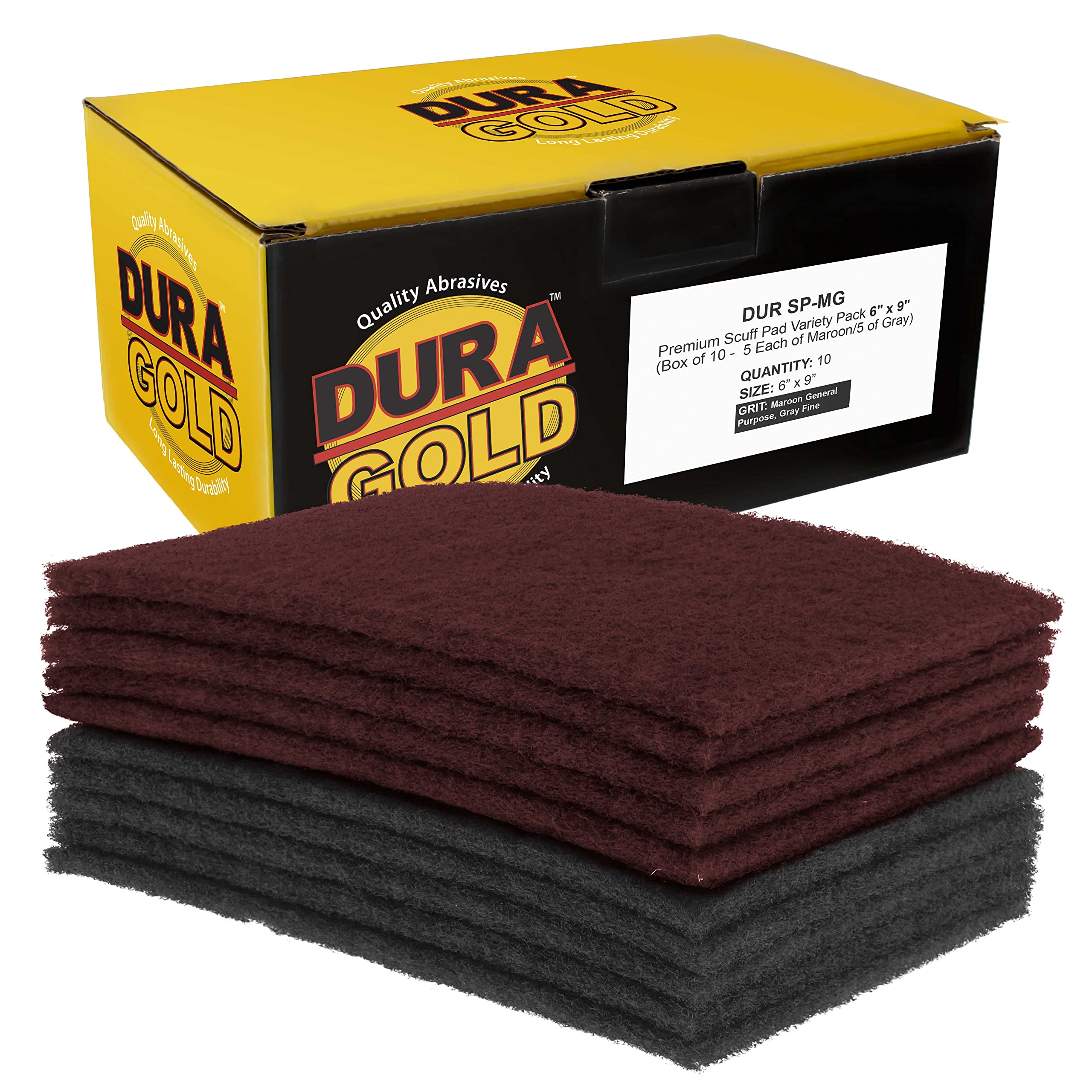 Dura-Gold Premium 6" x 9" Scuff Pads, 5 Each Maroon General Purpose & 5 Each Gray Ultra Fine - Scuffing, Scouring, Sanding, Paint Primer Prep Adhesion