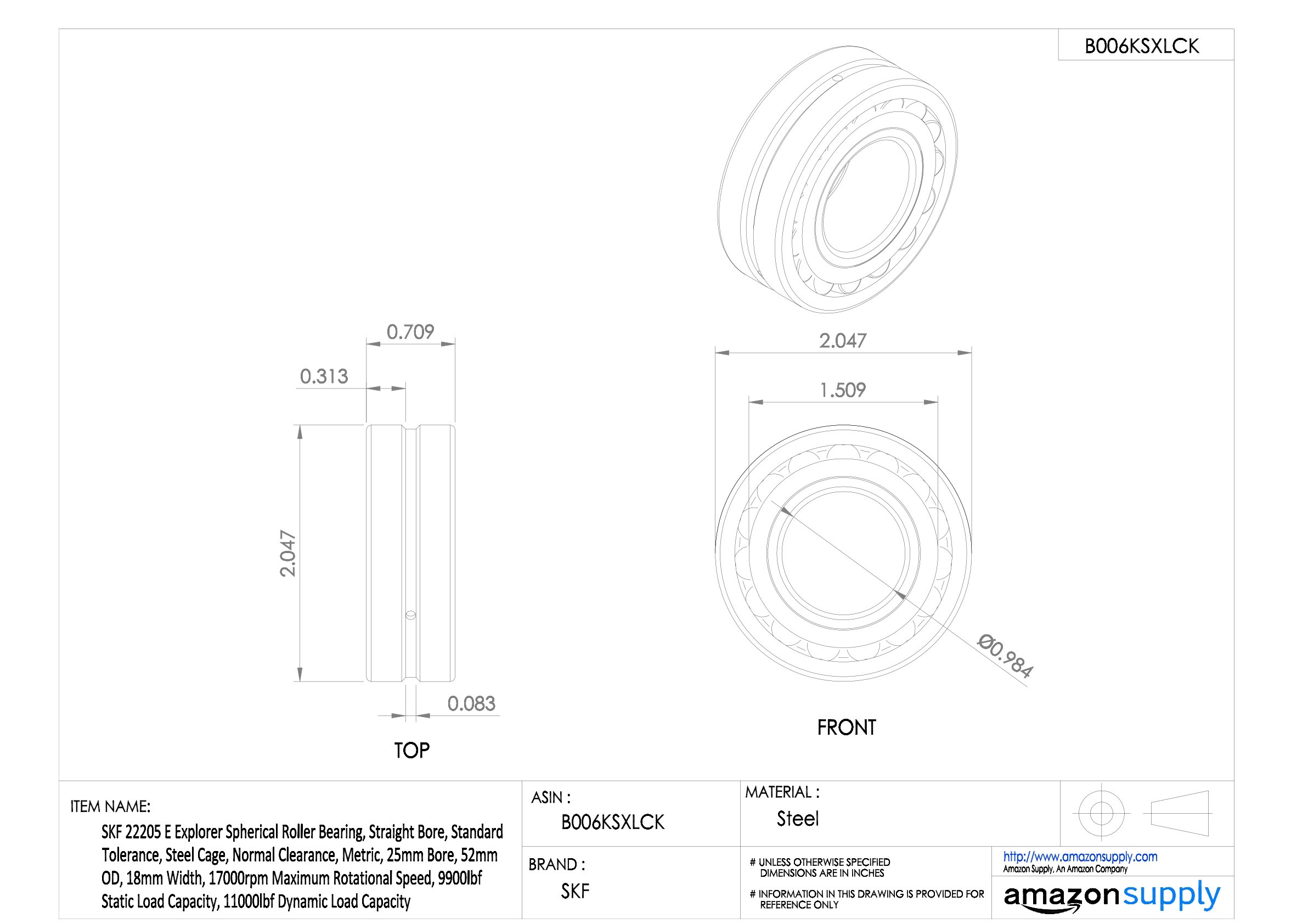 SKF 22205 E - Rodamiento de rodillos radiales esféricos