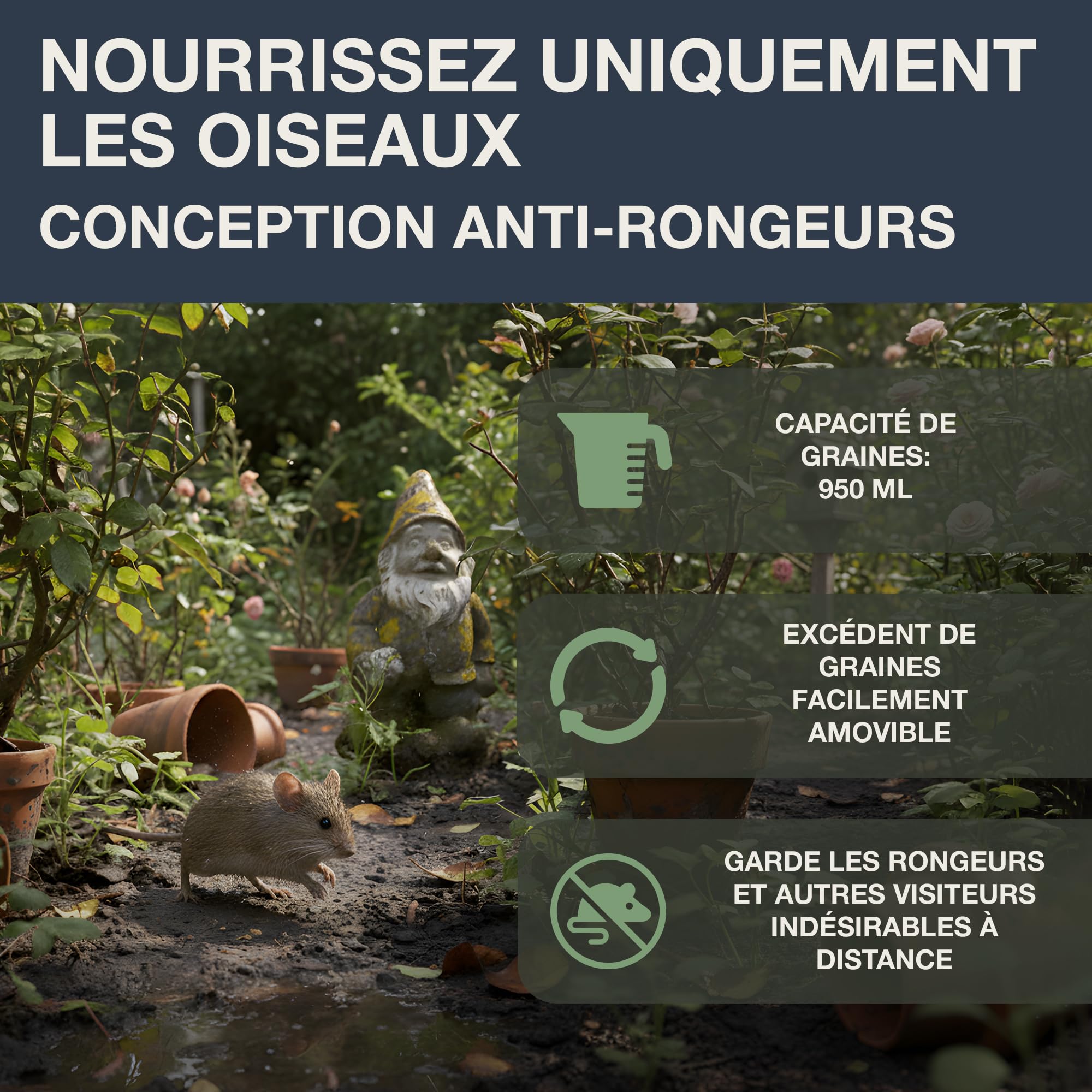 SWISSINNO Mangeoire Oiseaux Extérieur, Haute Anti écureuils Aluminium