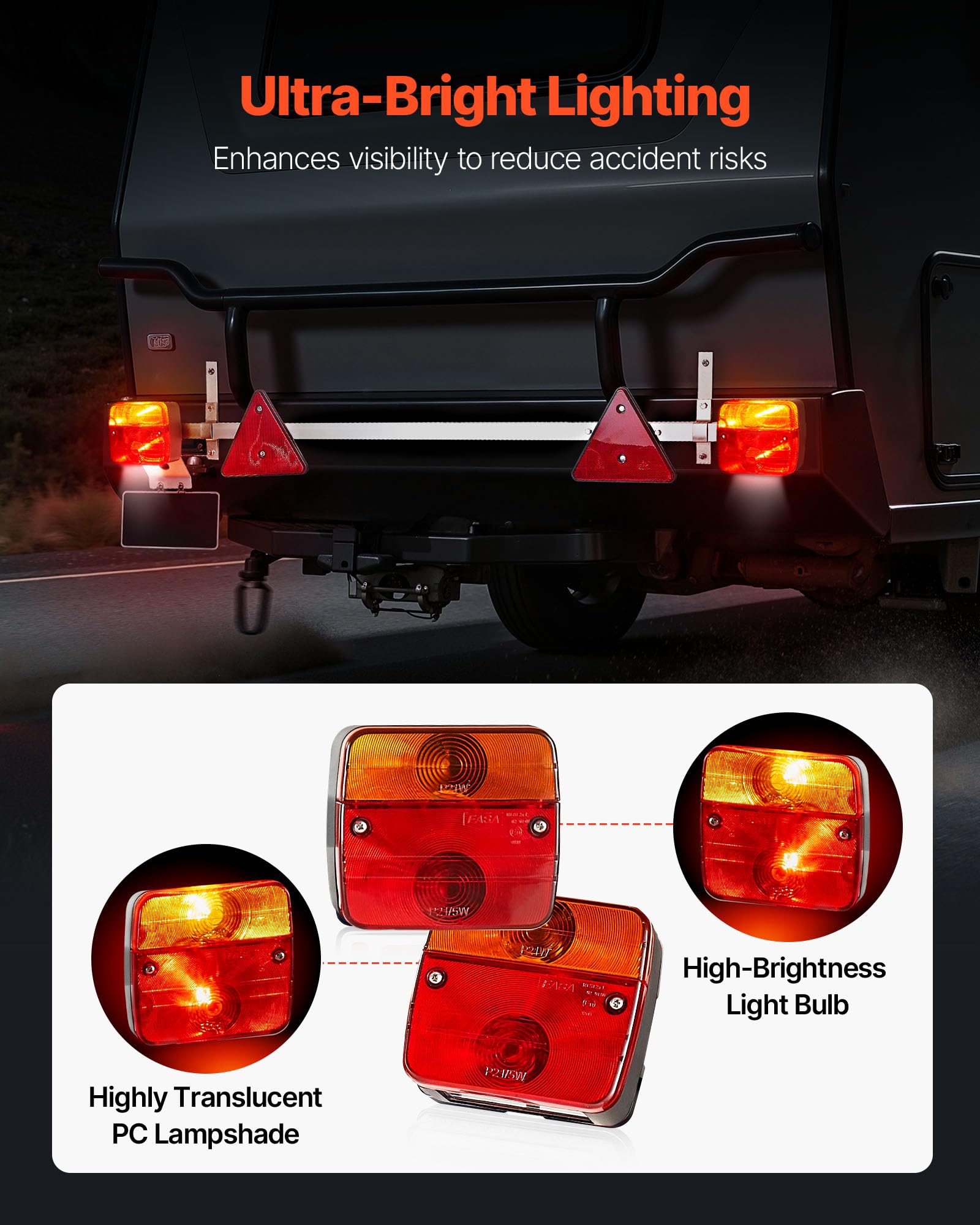 VEVOR Luces de Remolque, con Modos Luz de Freno, Giro, Trasera, Matrícula, Kit de Iluminación Impermeable y a Prueba de Polvo con Arnés de Cableado para Barco y Autocaravana, 1620 x 75 x 205 mm