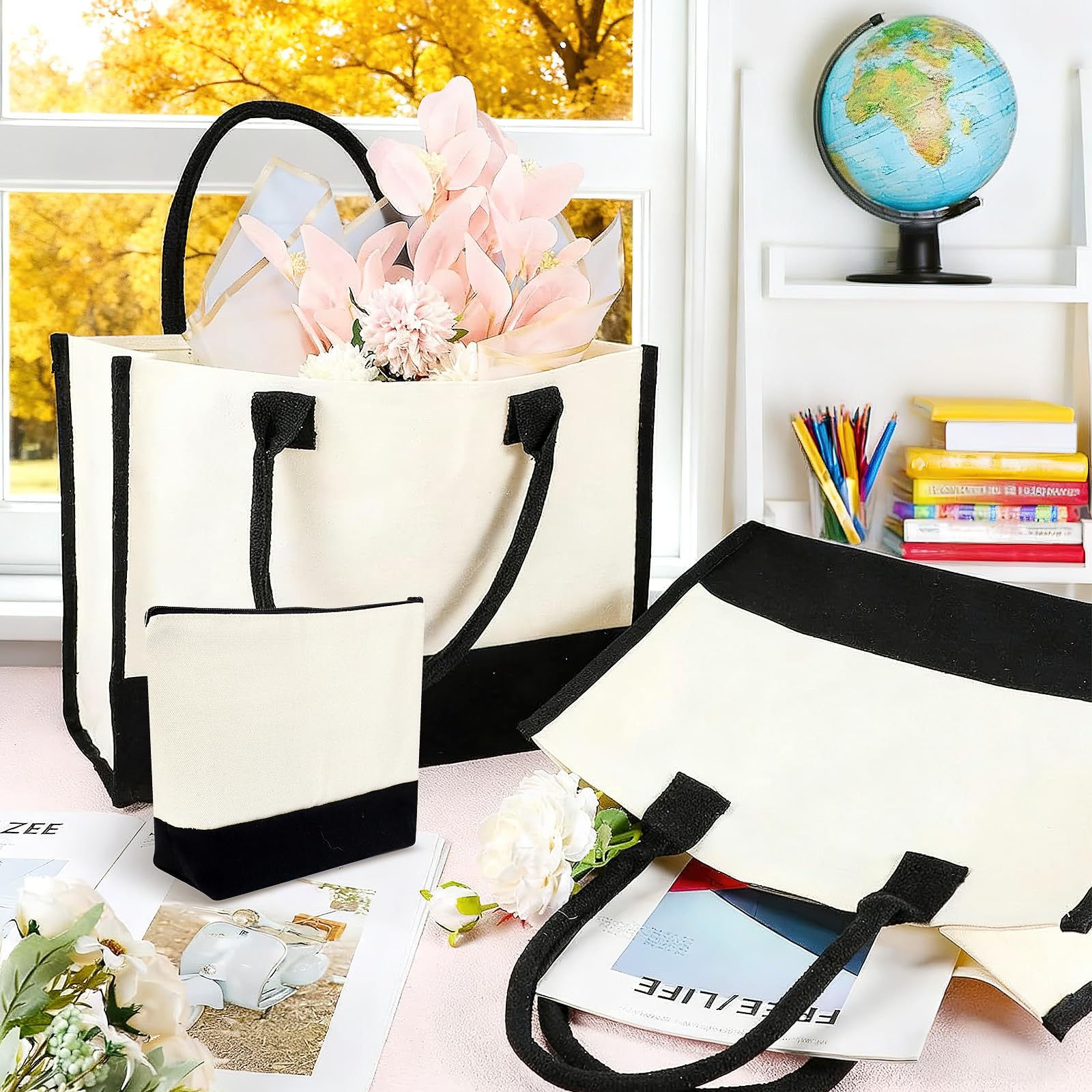 16 Stück Jute-Shopper mit Kosmetiktaschen, 43 x 30 x 18 cm Tote Bags Set