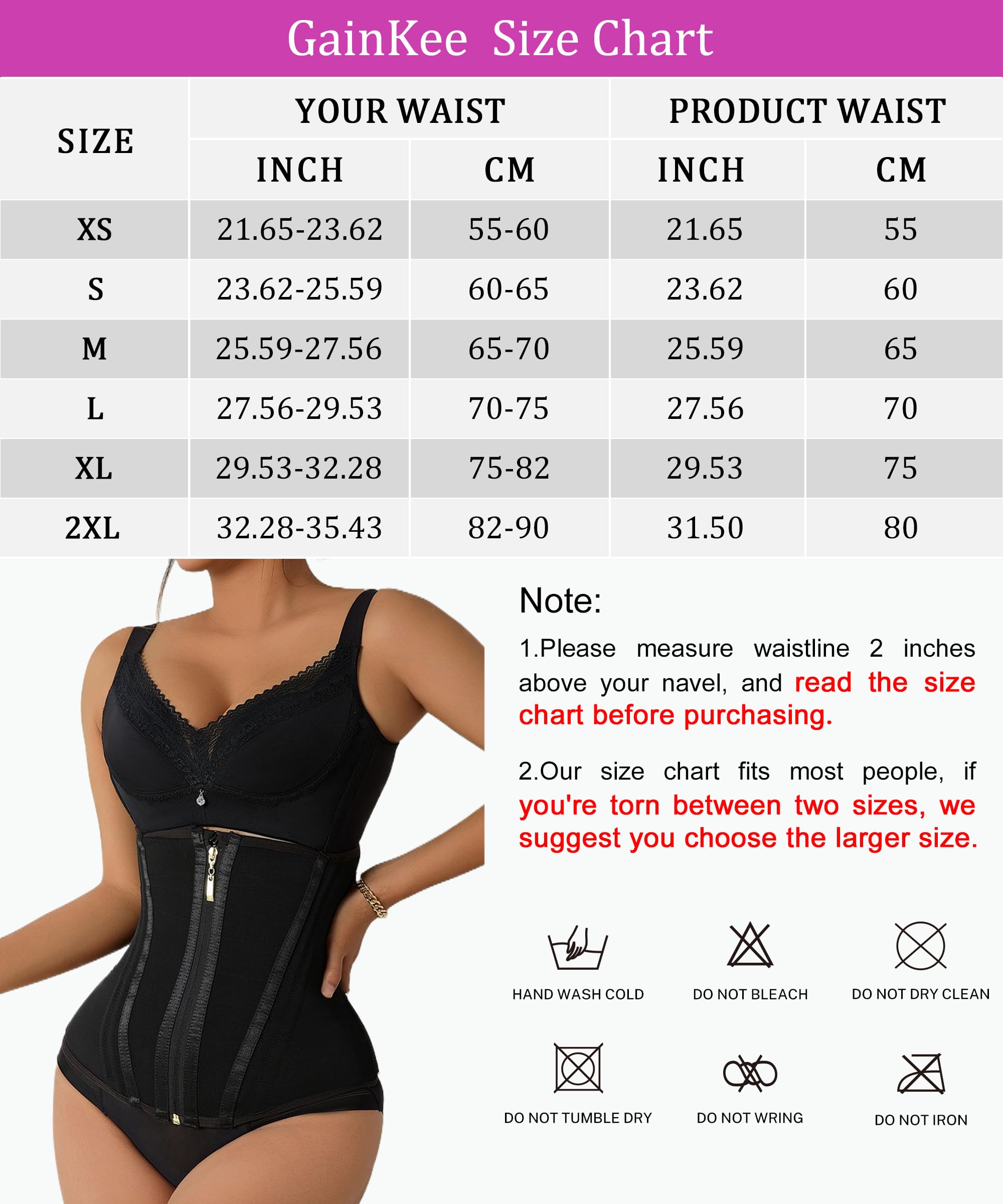 GainKee Faja moldeadora de cintura para mujer, corsé con control de abdomen, malla modal, cincha con gancho y cremallera