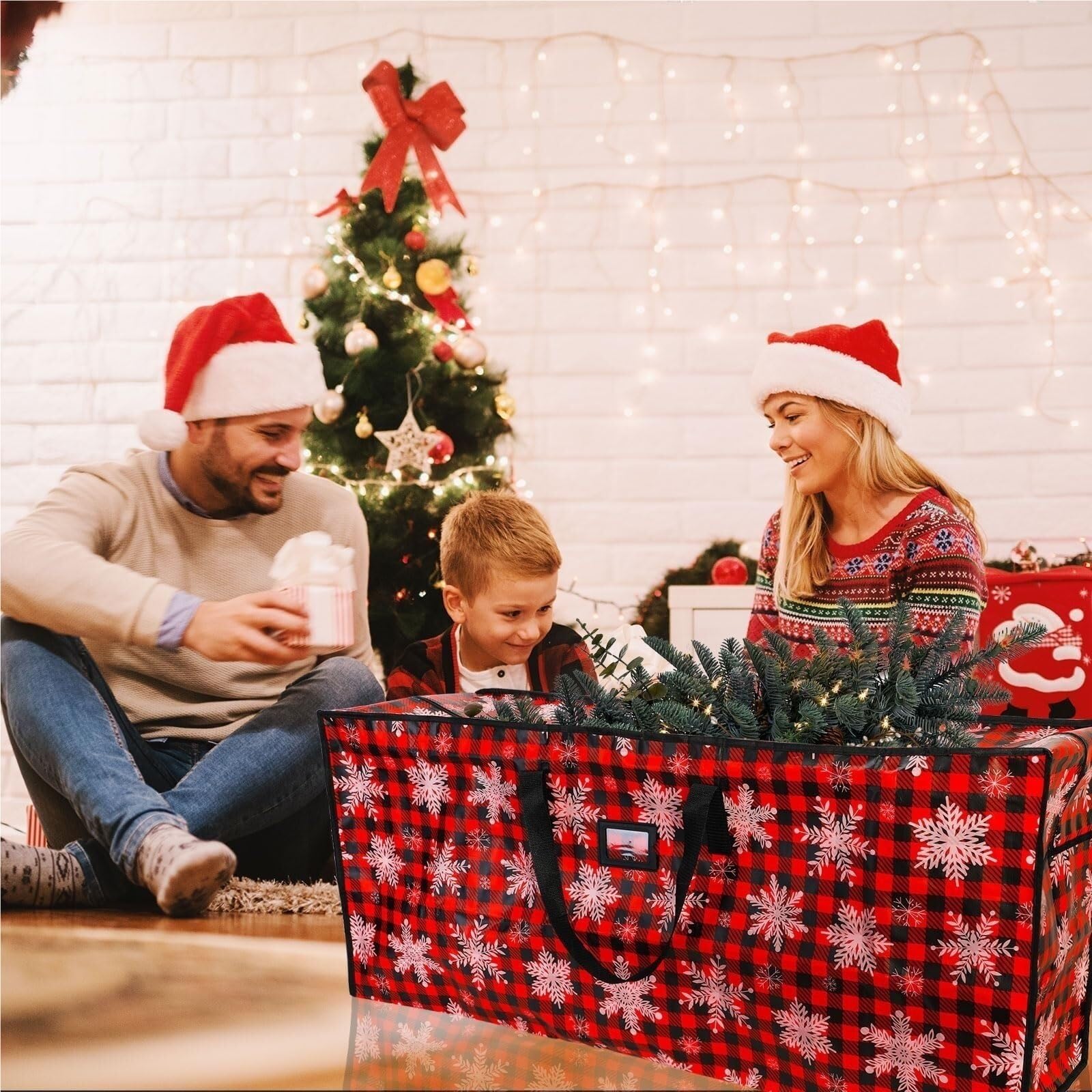 Sac Sapin Sac De Rangement for Arbre Noël, Fourre-Tout Pliable avec Poignées À Double Fermeture Éclair Rangement Noël(120x50x38cm)