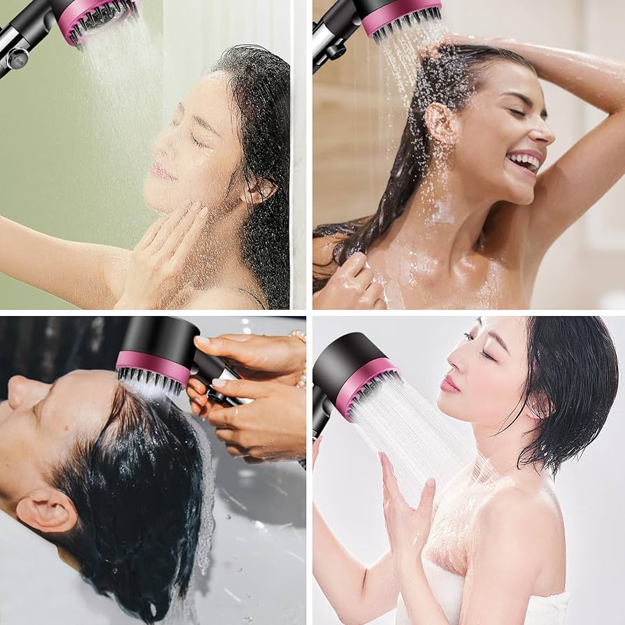 Ahlsen Filter Duschkopf Gegen Kalk U2013 Hochdruck Duschkopf Mit 2 M Schlauch, Wassersparende Duschbirne, Badezimmer Filter Duschkopf Set Mit Wasserstopp Und Massagebürste