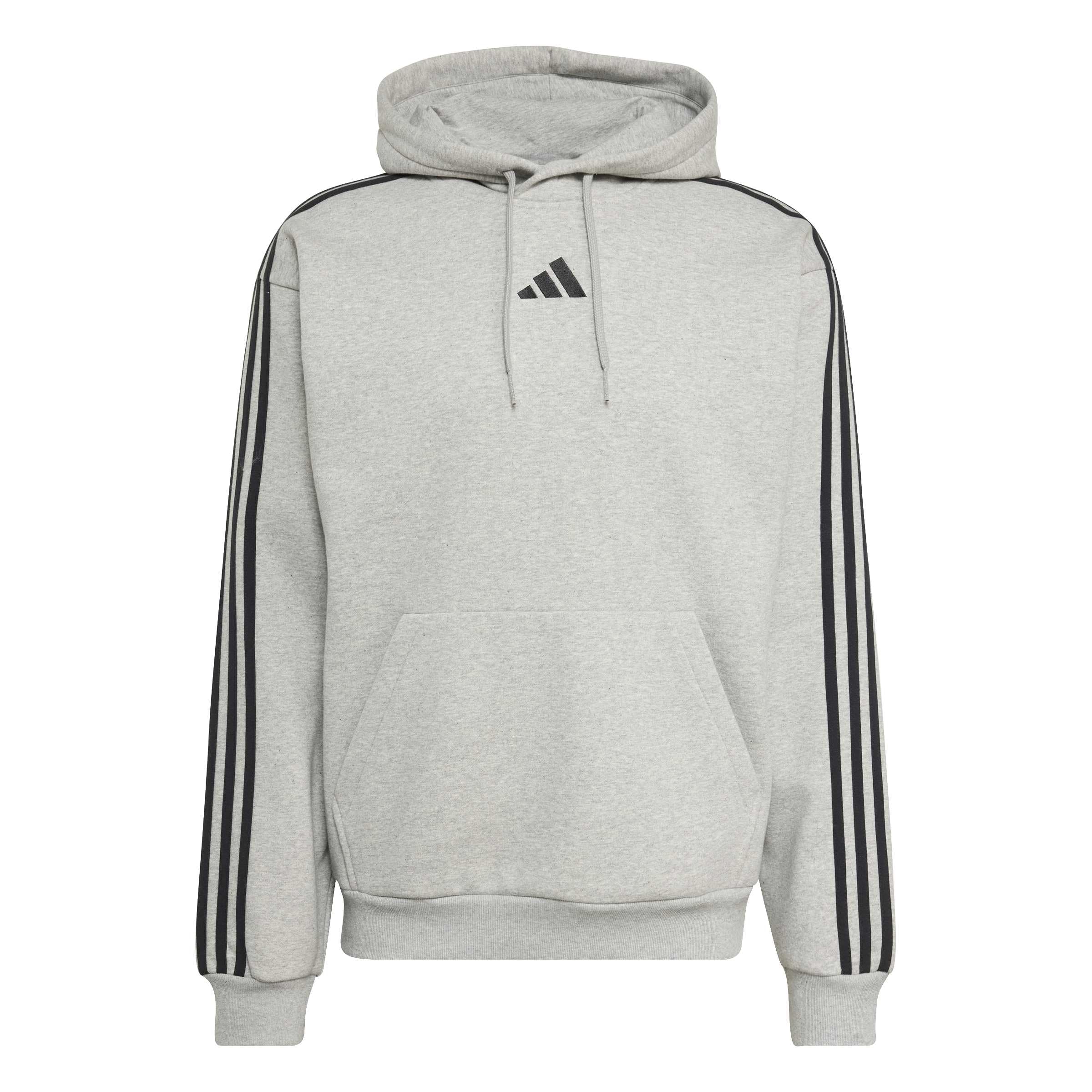 adidas Men's Essentials 3-Stripes Fleece Hoodie Sweatshirt, medium grey heather/white, M