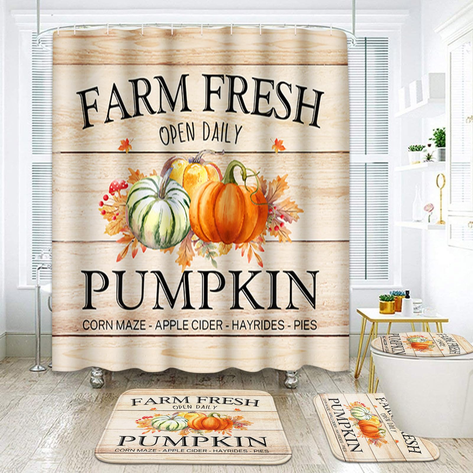 Amazon.com: ArtSocket Fall Pumpkins Bathroom Sets with Shower Curtain ...