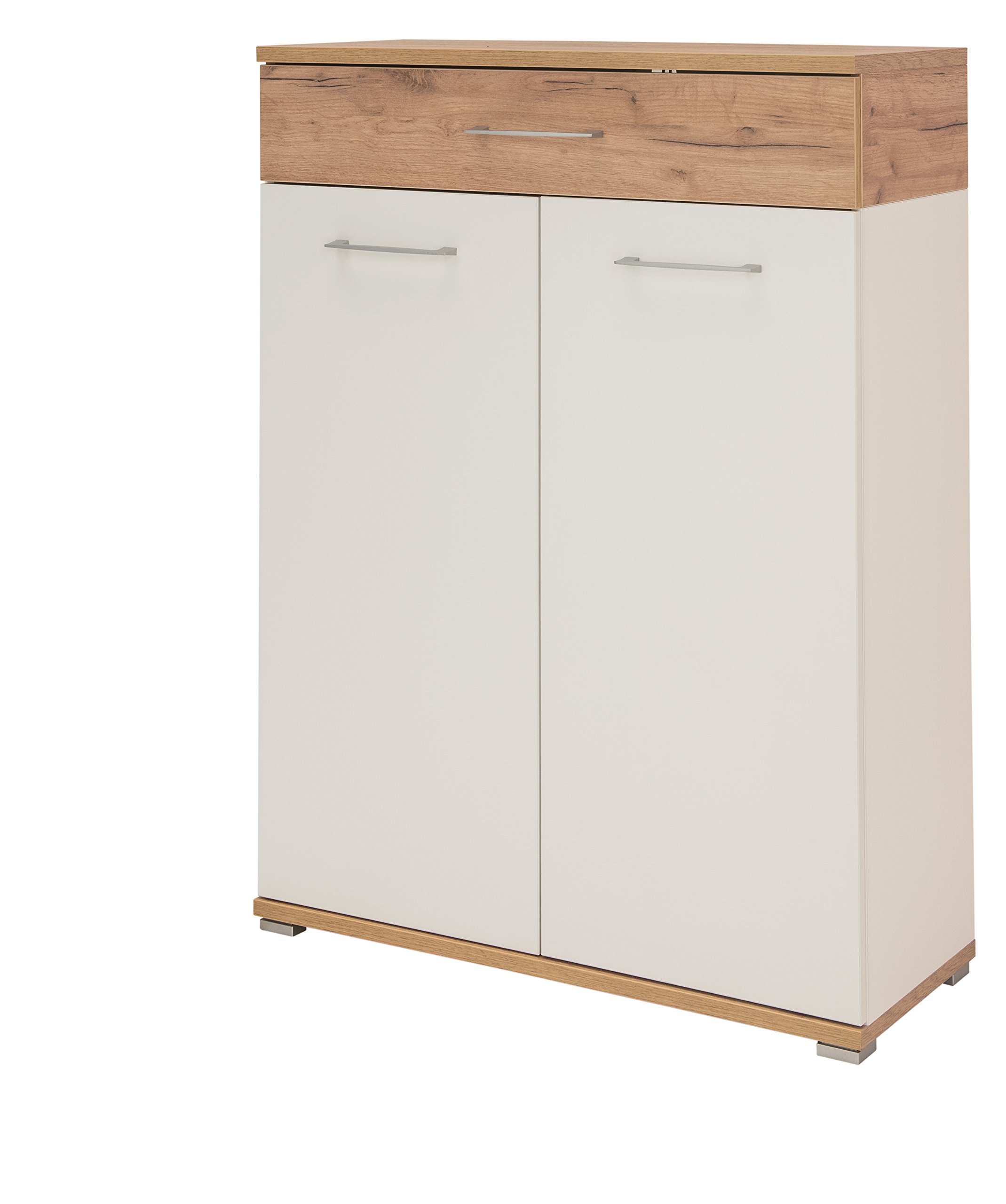 Germania Shoe Cabinet 3770 GW-Topix, in White/Navarra-oak repro, 89 x 118 x 37 cm (WxHxD)