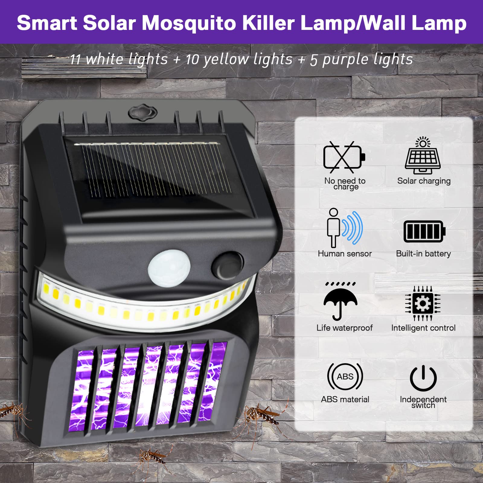 8 paquetes de matamosquitos 3 en 1 para exteriores, matamosquitos solar, luz LED eléctrica, lámpara matamosquitos con sensor de movimiento para exteriores, patio, campamento