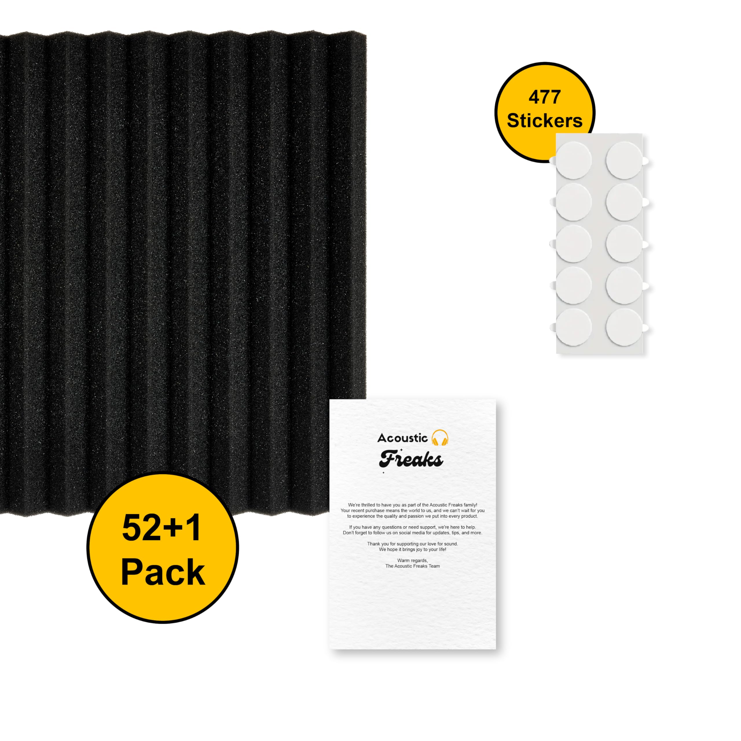 ?52+1 Pack High Density Wedge Acoustic Foam Panel | 12” x 12” x 1” | Sound Dampening/Sound Proofing Panels | Adhesive Stickers Included - Studio Foam