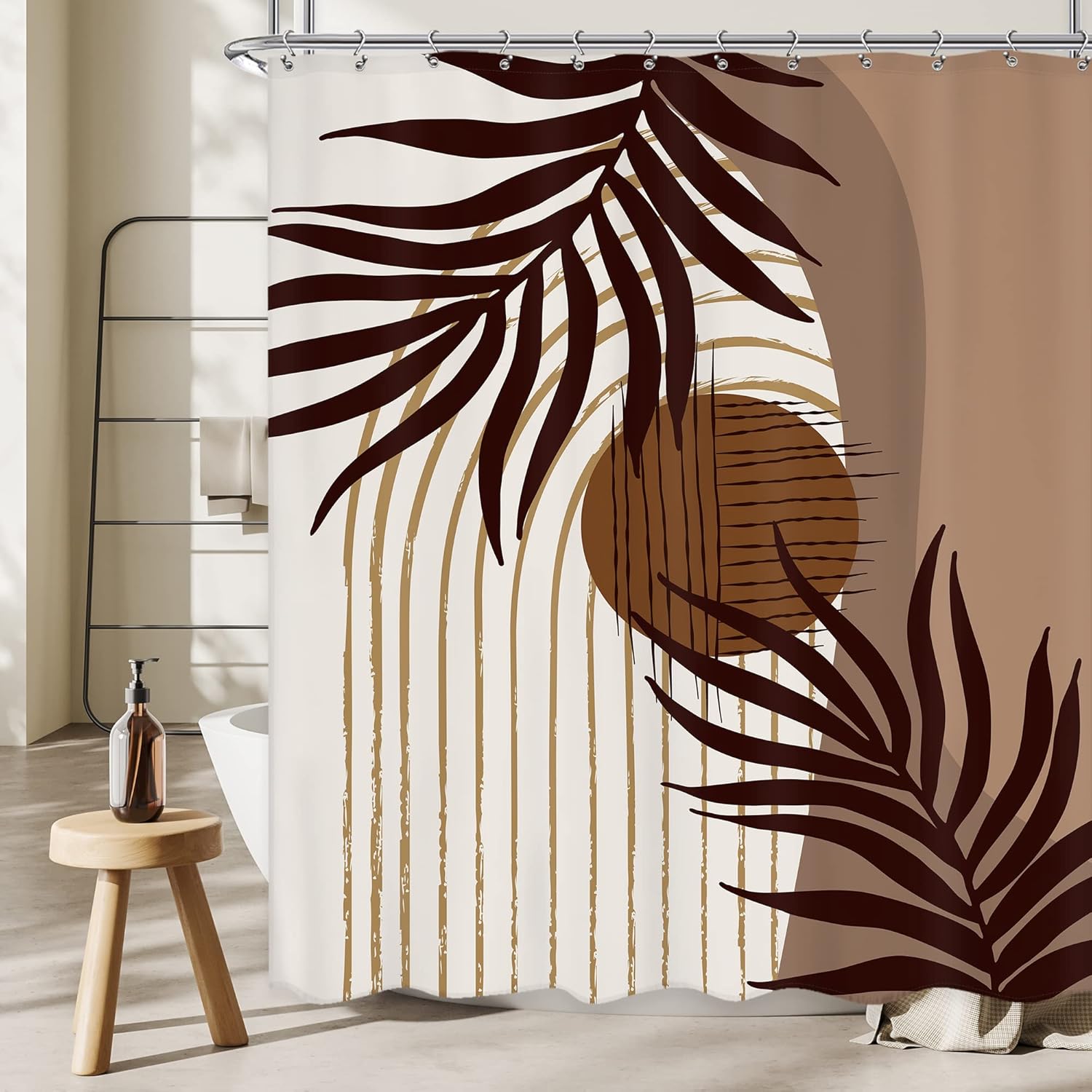 Ufeela Abstract Boho Brown Leaf Shower Curtain 60Wx72L Inch
