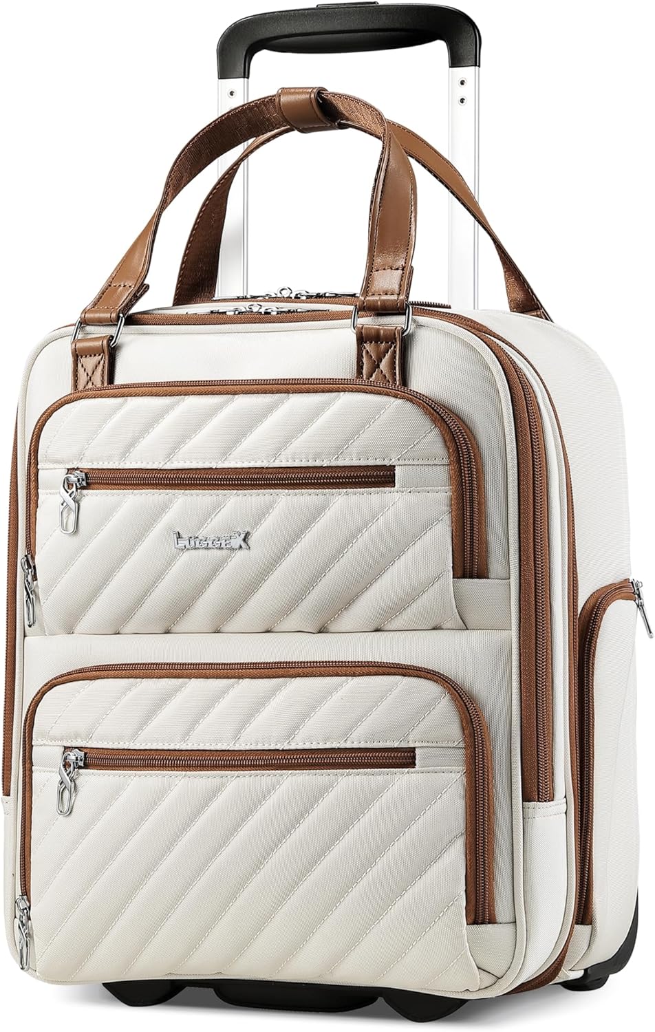 LUGGEX Underseat Carry On Luggage with Wheels, Stylish Lightweight Under Seat Luggage, Soft Sided Personal Item Suitcase for Short Trip (Cream White, 16 Inch) Cream White Underseat 16-Inch