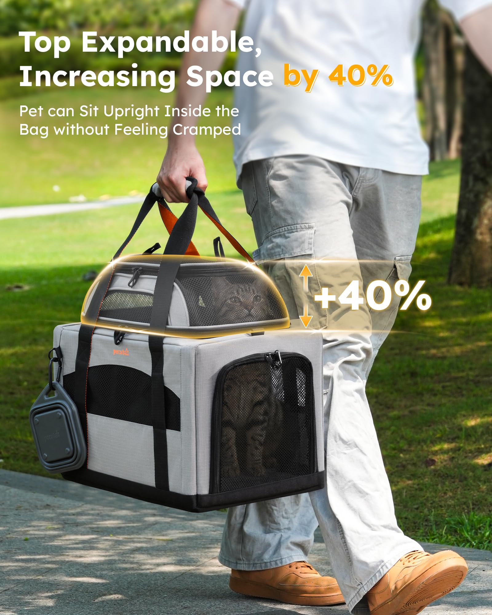 Pecute Transportín para Gatos Expandible, Extensión Superior, Estable y Transpirable