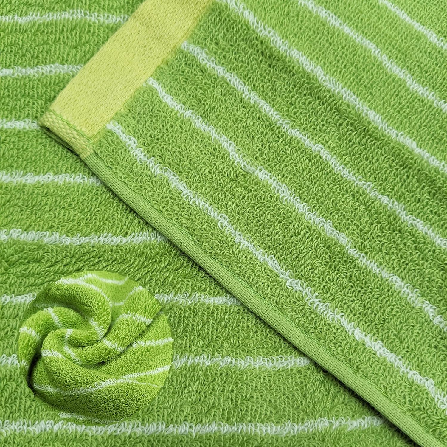 USTIDE Striped Hand Towels Fashionable Patchwork Green White Stripe Hand Towels 100% Cotton Absorbent Face Towels for Bathroom Spa Gym 2 Pack 14 x 30 Inch
