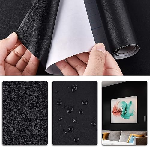 Miniatura 6 de Mecpar Papel adhesivo negro de 17.71 pulgadas × 98.4 pies, papel tapiz negro duradero para despegar y pegar, autoadhesivo, película decorativa