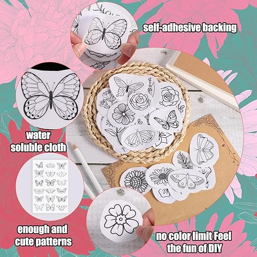 Miniatura 3 de 67 estabilizadores de costura a mano, autoadhesivos, lavables, con patrones preimpresos en muchos estilos para principiantes, bordado a mano (estilo