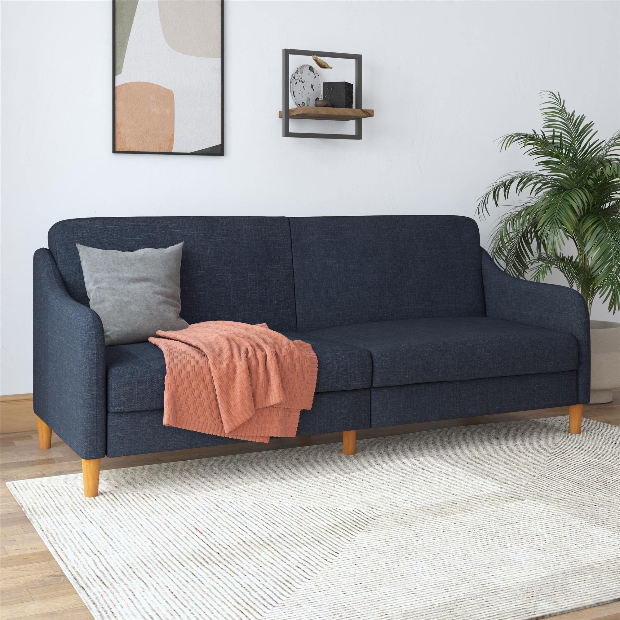 DHP Furniture Jasper Coil Sofabed Navy Linen, 83x196x83cm (DxWxH)