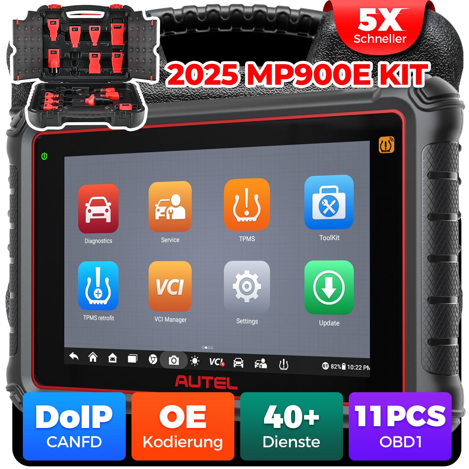 Autel MaxiPRO MP900E KIT OBD2 Diagnosegerät, 2024 Aufstockung von MP808BT KIT/MP808BT Pro/MS906BT w/ 11 Non-OBDII Adapter Kit, DoIP CAN-FD, 40+ Dienst, ECU Kodierung, Bi-Direktionaler Test, FCA SGW