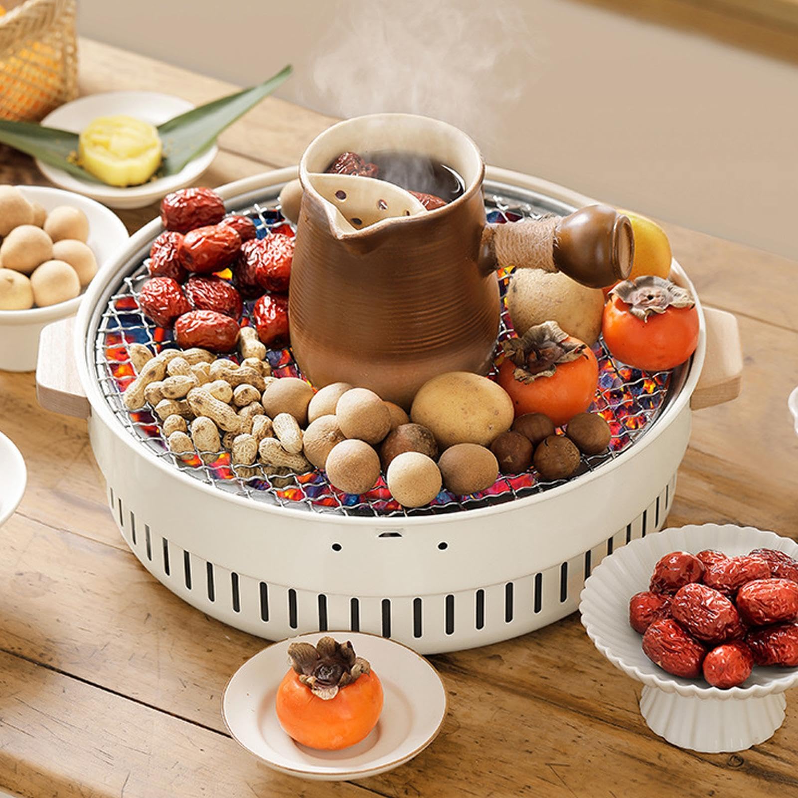 Barbecue A Carbone Piastra per Barbecue Antiaderente Portatile da 32 cm | Griglia Barbecue Coreana Per La Cottura Di Carne All'Aperto Su Patio Balcone Per Antipasti Di Carne Da Tavolo