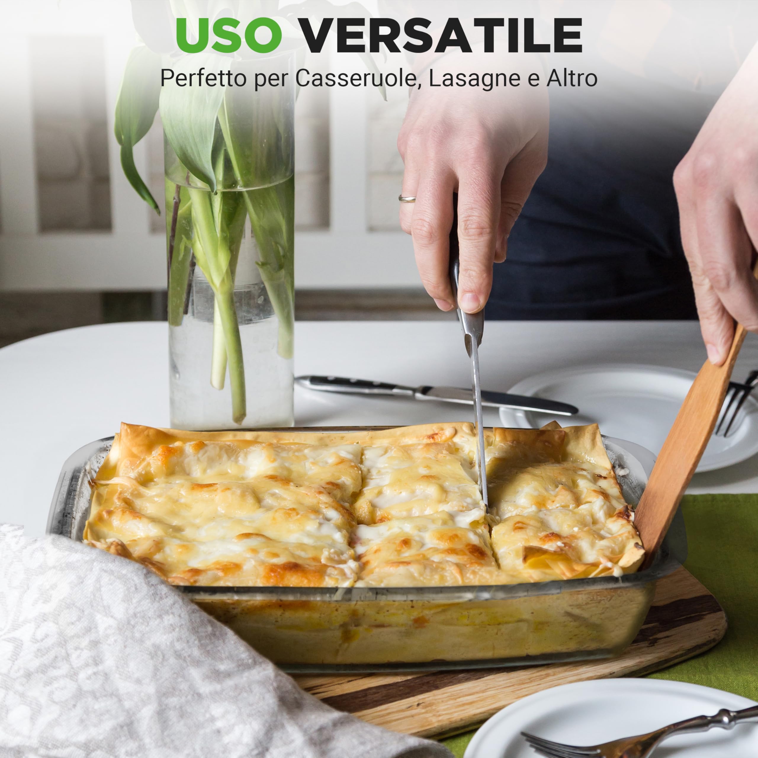NutriChef Set 4 Pezzi Stampo per Lasagna, Dolci e Pasta, Tiramisu, Contenitori Vetro per Alimenti, Ideale per Verdura e Frutta, Freezer, Forno, Lavastoviglie, Coperchio senza BPA, Grigio