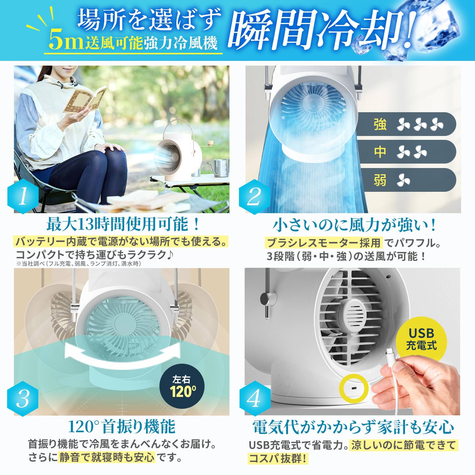Amazon | 冷風機 強力冷風扇 【2025年製品・4000mAhバッテリー