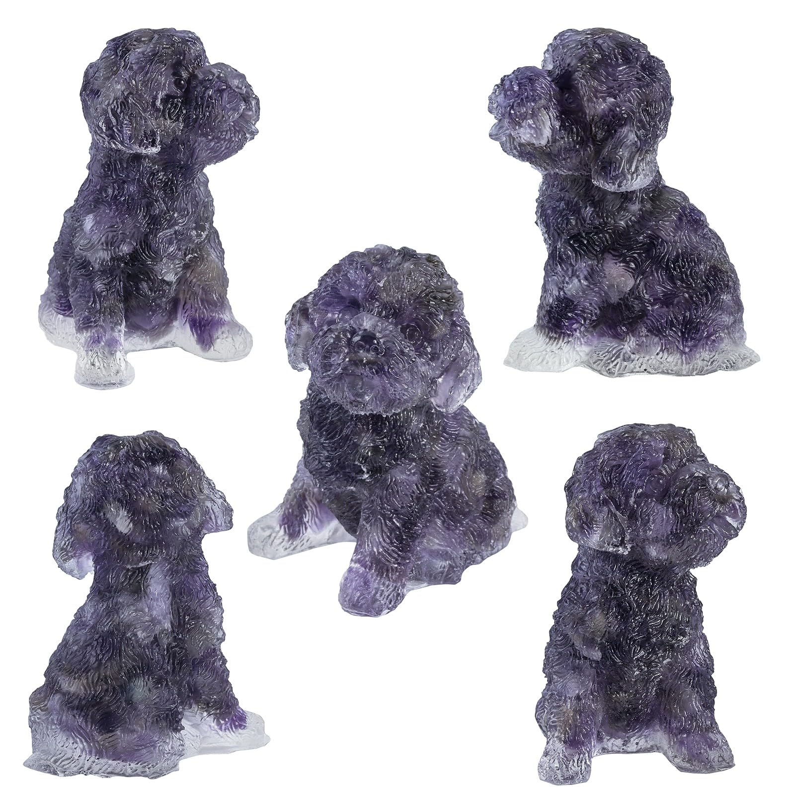 KYEYGWO Resin Poodle Crystal Figurine, Hand Carved Puppy Dog Animal Stone Statue for Home Office Tabletop Amethyst - Image 3