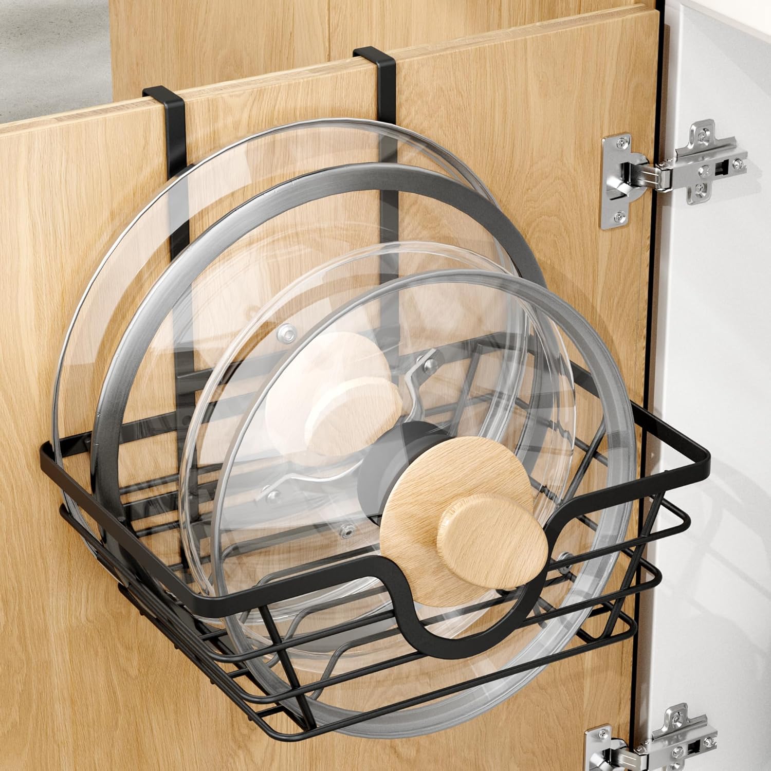 Adjustable Pot Lid Organizer for Kitchen Cabinets – Black Storage Solution