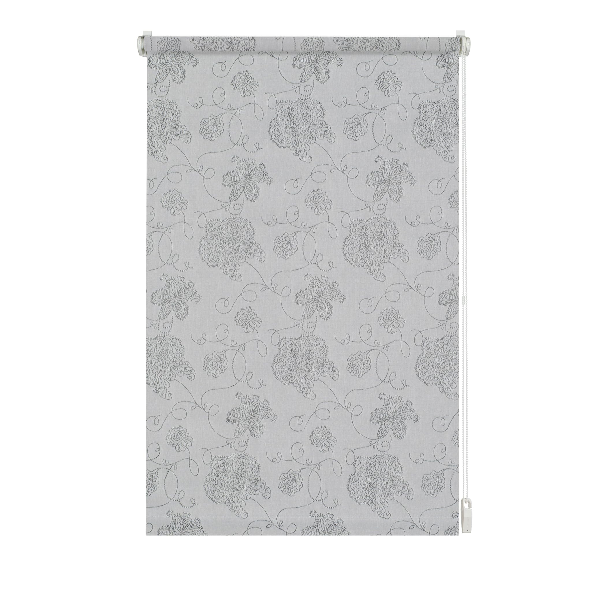 GARDINIA Roller Blind with Embroidery for Clamping or Gluing, Daylight Roller Blind, Opaque, Mounting Kit Included, EASYFIX Roller Blind Decor, Silver, 45 x 150 cm (WxH)
