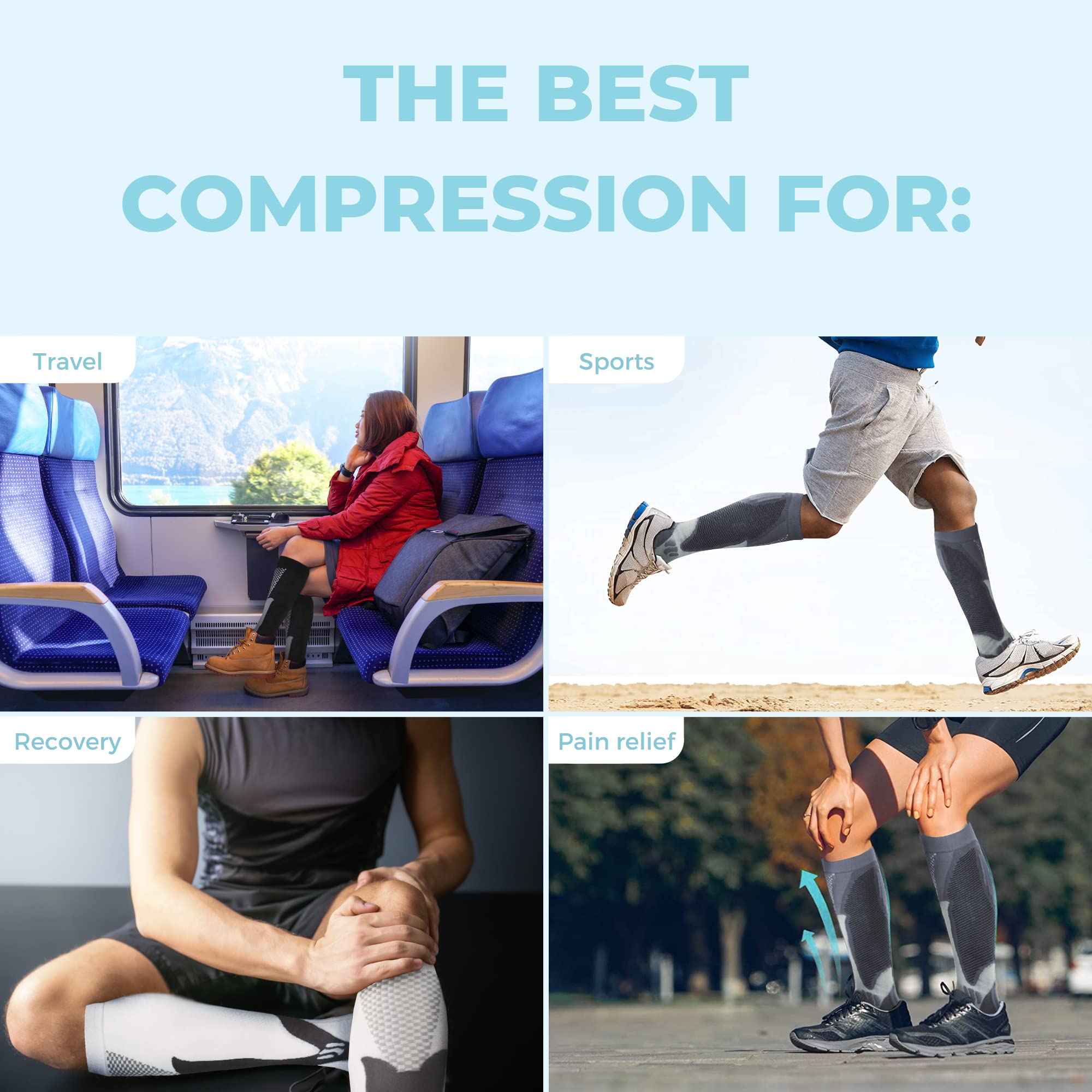 Medias de Compresión para Mujeres y Hombres (20-30mmHg), Calcetines de Compresión de Deporte, Running, Ciclismo, Viaje, Embarazo, Varices, Circulación Sanguínea, Vuelos, Trombosis, Enfermeria, Médico.