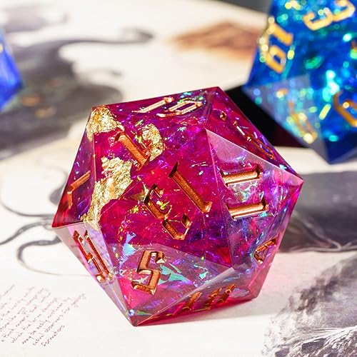 Miniatura 4 de Cusdie Dados DND individuales D20 con bordes afilados e inclusiones de lámina de purpurina, dados D&D de 20 lados, dados poliédricos hechos a mano