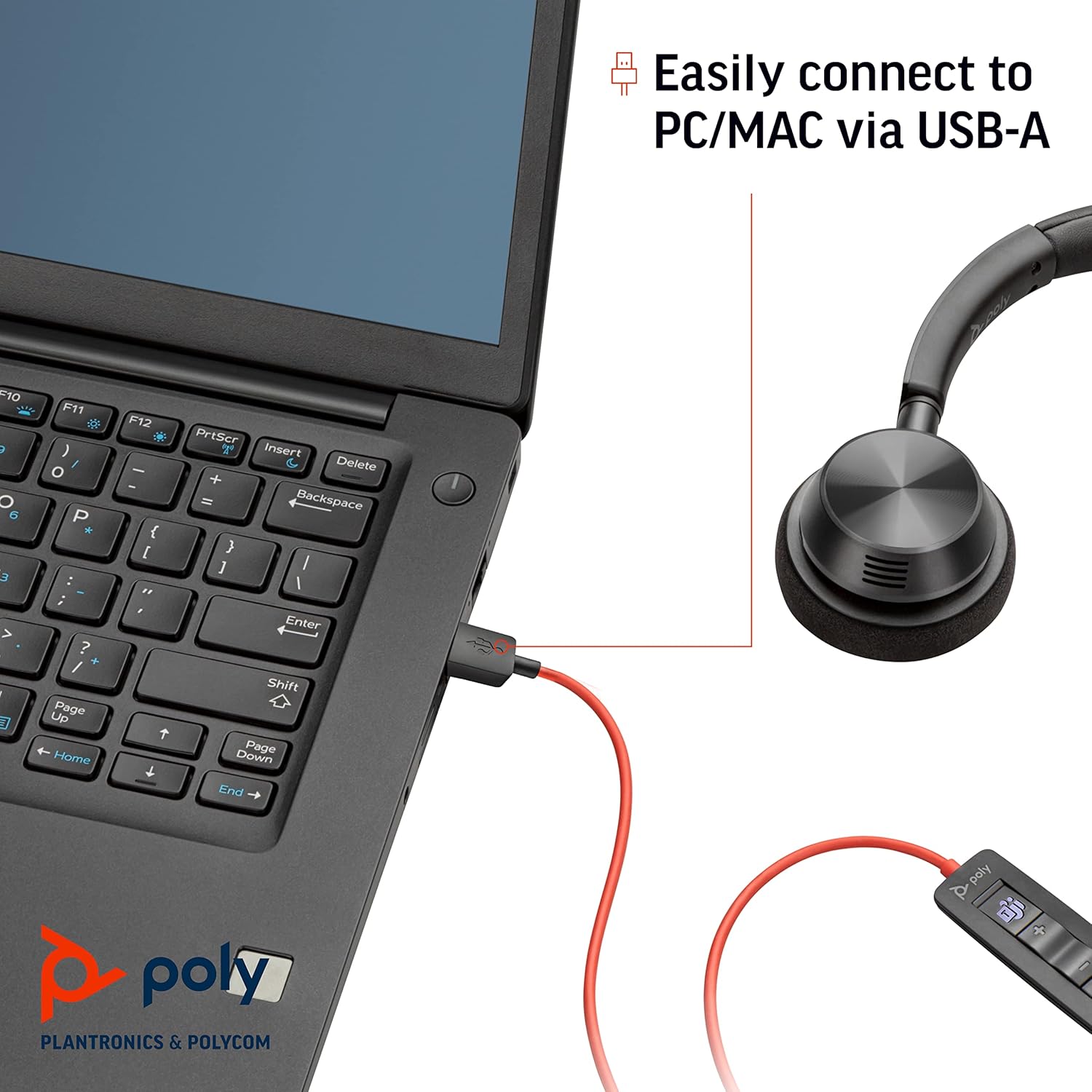 USB-A connector of the headset plugged into a laptop