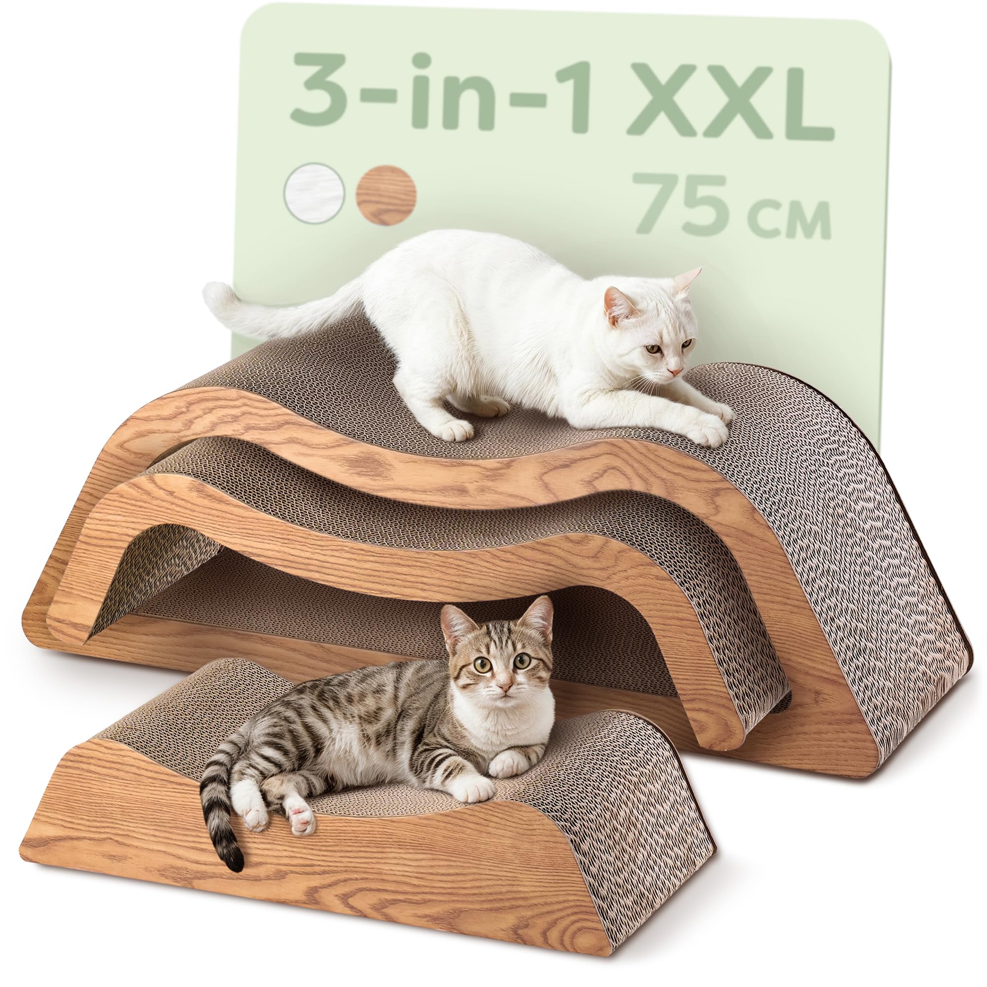 Knupis 3-Piece Cat Scratcher XXL 75cm – Durable Cardboard for Claw Care – Up to 2 Years of Use – Space-Saving – Protects Sofa and Furniture (Cloud) (Brown)
