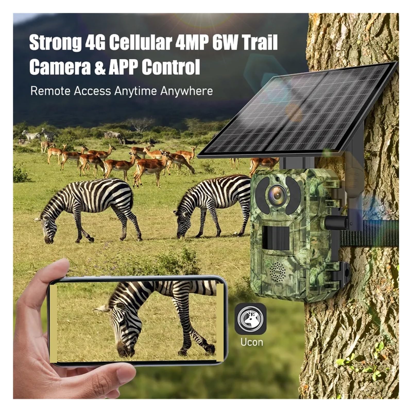 Kamera leśna, 6W słoneczna kamera obserwacyjna do polowań 4MP 4G przetrwania dzikiej przyrody dwukierunkowy czujnik PIR noktowizor na podczerwień wykrywanie ruchu(Camera-64GB)