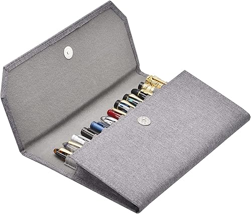 Miniatura 5 de erofa Estuche para 12 bolígrafos estilográficos, bolsa organizadora gris, soporte de exhibición de bolígrafo de lona impermeable con ranura divisora