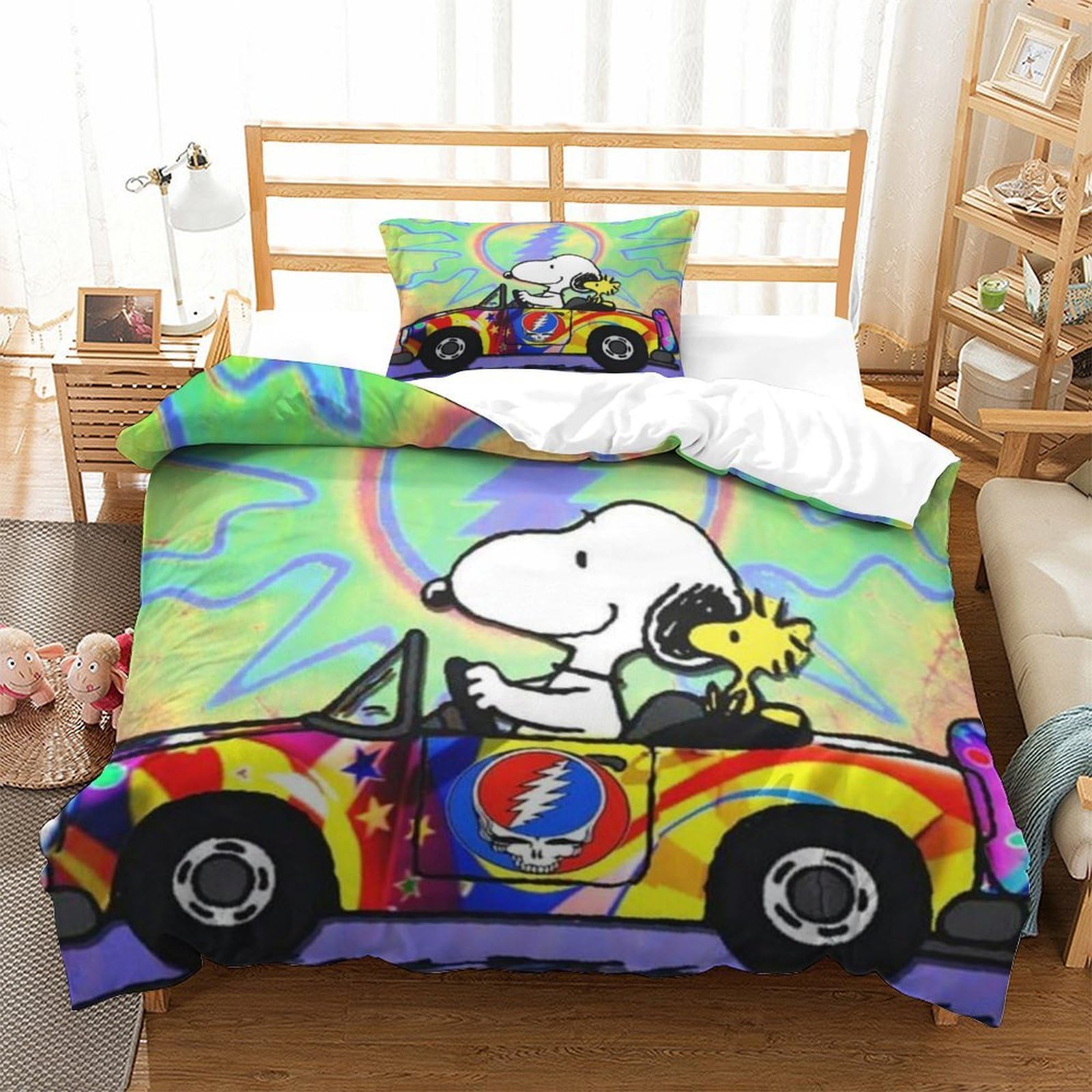 QDZHCPMYK Snoopy Duvet Cover Sets 2 PCS Hotel Quality Quilt Cover Bed Sets Bed Covers with Pillowcases with Zipper Closure Hypoallergenic Soft Breathable Microfiber Single（135x200cm）