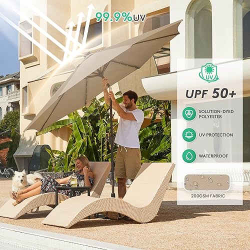 Miniatura 4 de JEAREY Sombrilla de patio y mesa rectangular con luces LED solares, de 6.5 x 10 pies, para exteriores, con inclinación, para piscina, terraza y