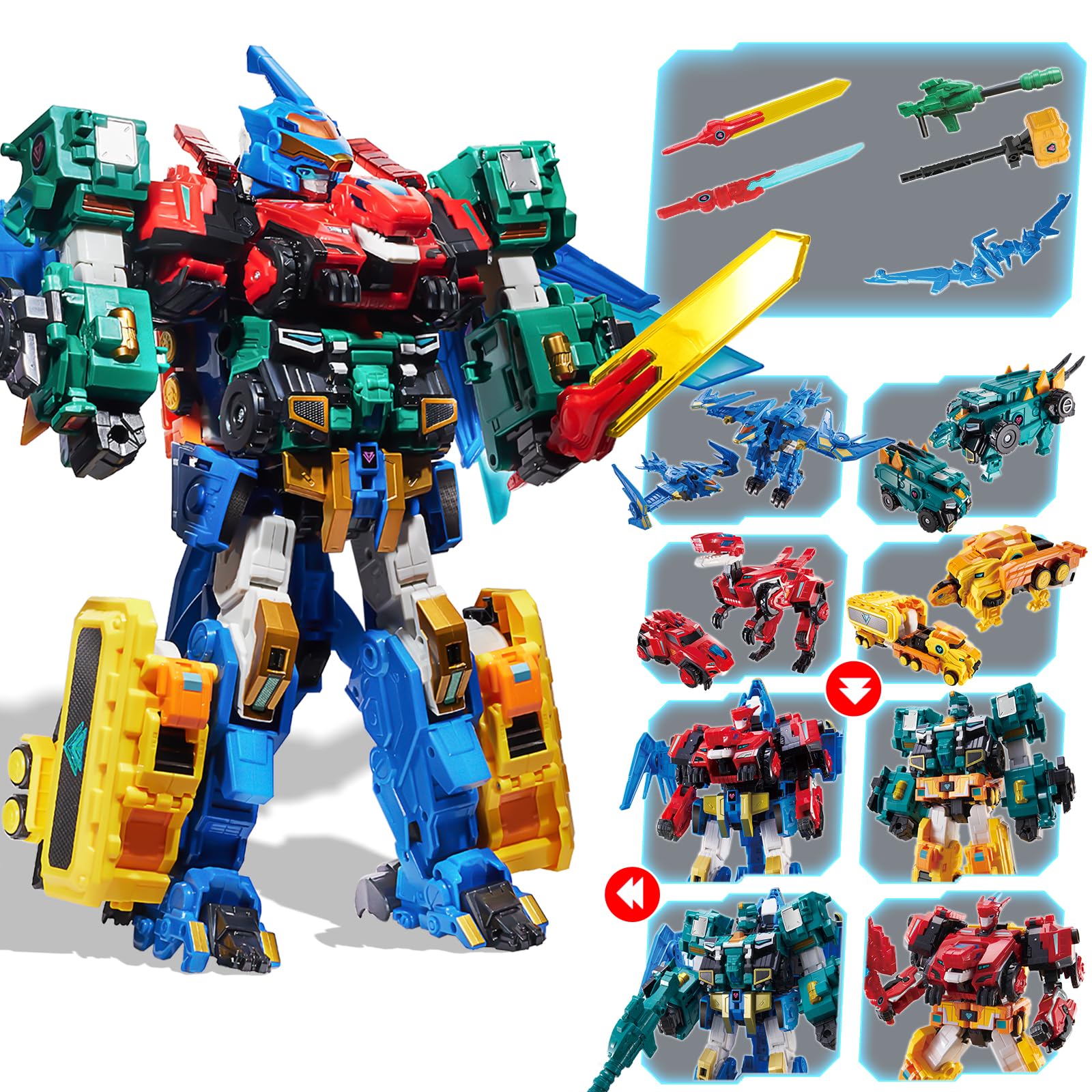 QUANTUM HEROES DINOSTER 4-in-1 Transforming Roboter Mega Robot Metatron, 41 cm groß, Spielzeug zum Verwandeln in ein Kampffahrzeug und einen Roboter für Kinder im Alter von 5 bis 10 Jahren, mehrfarbig