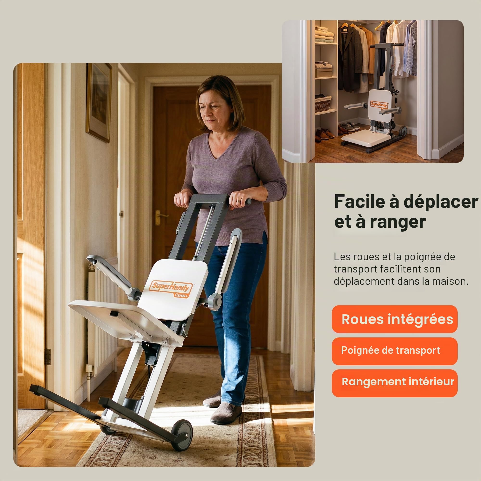 SuperHandy GoRise Élévateur électrique de sol à debout – Capacité 226,8 kg, assistance debout, portable, réglable, ergonomique, rangement facile