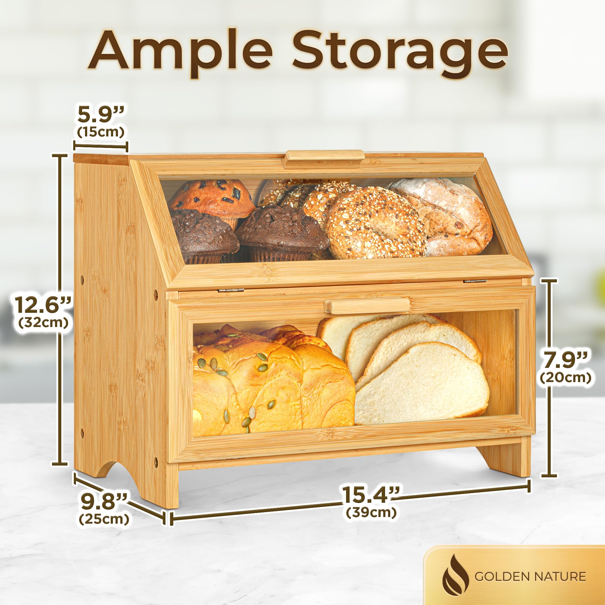 Amazon.com: Golden Nature Double Layer Bamboo Bread Box for
